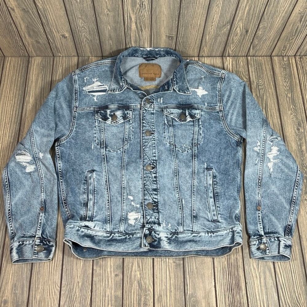 American Eagle Outfitters Distressed Light Blue Denim Jacket